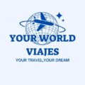 logo your world viajes en color azul con un avión y una frase que pone your travel, your dream